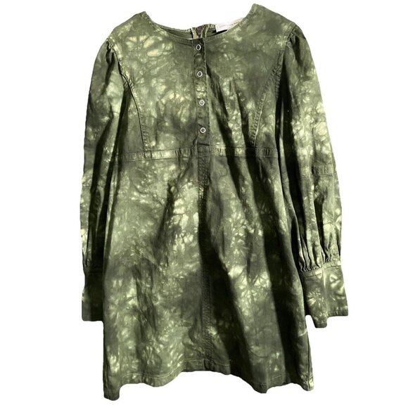 Something Navy Edie Army Green Tie Dye Mini Dress Size XL Denim Bishop Sleeve - Picture 1 of 6